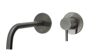 Just Taps Vos Single Lever Wall Mounted Basin Mixer Brushed Black Slim Spout