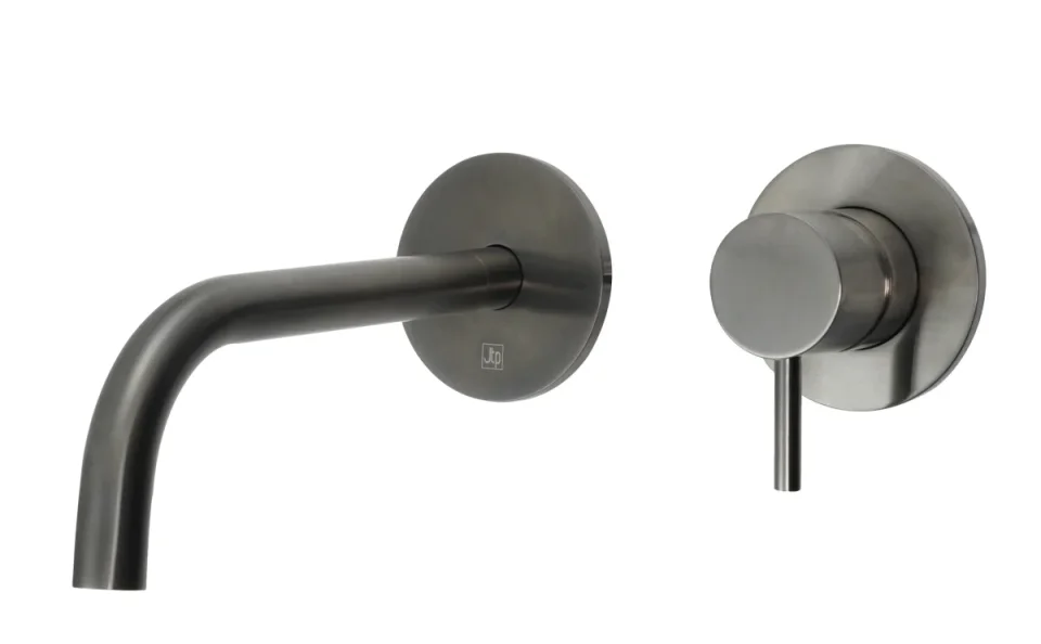 Just Taps Vos Single Lever Wall Mounted Basin Mixer Brushed Black Slim Spout product image - Image 1