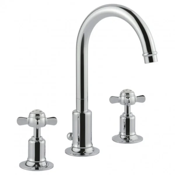Just Taps Grosvenor Pinch 3 Hole Deck Mounted Basin Mixer Swivel Spout Chrome