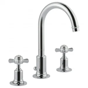 Just Taps Grosvenor Pinch 3 Hole Deck Mounted Basin Mixer Swivel Spout Chrome