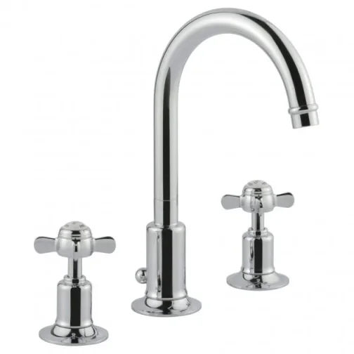 Just Taps Grosvenor Pinch 3 Hole Deck Mounted Basin Mixer Swivel Spout Chrome product image - Image 1