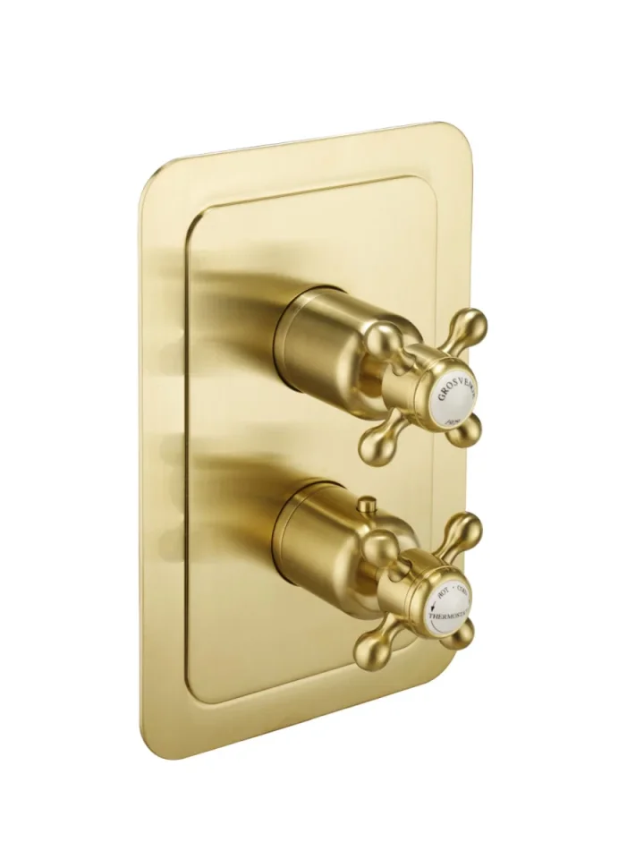 Just Taps Grosvenor Cross-concealed Thrmostatic 2 Outlet Valve Brushed Brass product image - Image 1
