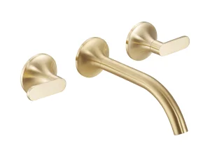 Just Taps Kono 3 Hole Wall Moutned Basin Mixer (both Handles Included) Brushed Brass