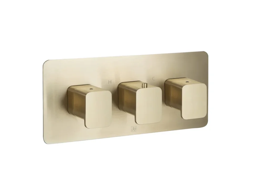Just Taps Hix Thermo Valve 2 Option 3 Handle Horizontal Brushed Brass product image - Image 1