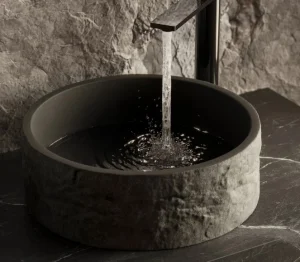 HIB Petro Stone Effect Concrete Vessel Basin - Onyx Black - Rectangular 