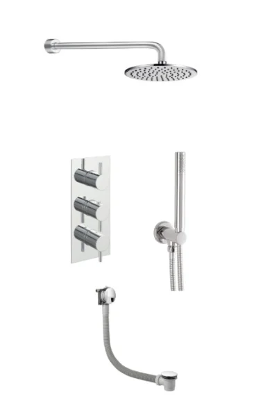 JTP Round Thermostat with Overhead Shower, Handshower and Exafill Bath Waste Chrome (5pc)