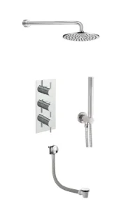 JTP Round Thermostat with Overhead Shower, Handshower and Exafill Bath Waste Chrome (5pc)
