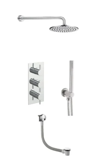 JTP Round Thermostat with Overhead Shower, Handshower and Exafill Bath Waste Chrome (5pc) product image - Image 1