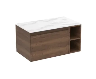 Saneux Uni 80cm Kit - 60cm 1 Drawer Wall Mounted Unit, 20cm Spacer & 80cm Countertop - English Oak product image - Image 1
