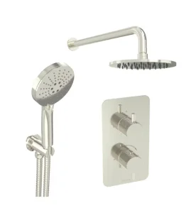 Saneux Cos 2 Way Shower Kit - W/ 3 Function Handset & Shower Head - Knurled - Brushed Nickel