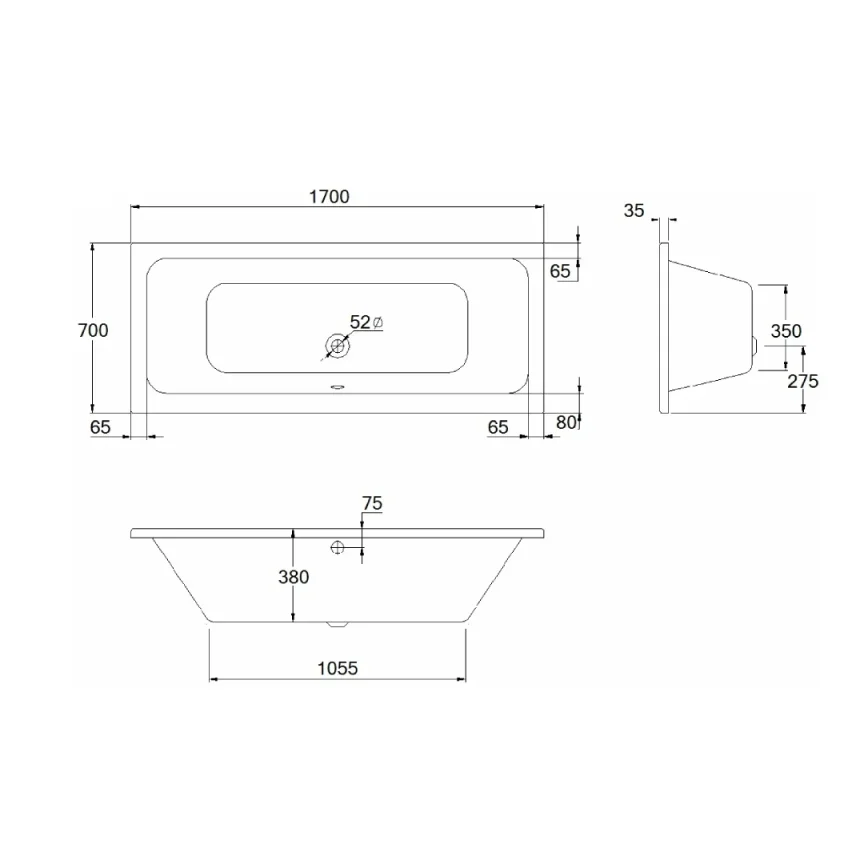 Saneux Stetson 1700x700mm Bath Double Ended & Bath Legs detail view - Image 3