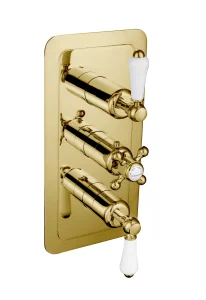 Just Taps Grosvenor Lever Concealed Thermostatic 3 Outlet Valve Vertical Light Gold