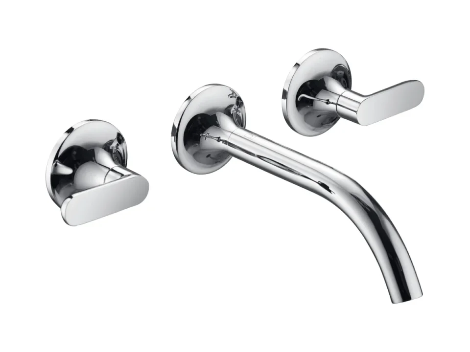 Just Taps Kono 3 Hole Wall Mounted Basin Mixer (both Handles Included) Chrome product image - Image 1