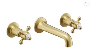 Just Taps Grosvenor Cross 3 Hole Wall Mounted Basin Brushed Brass