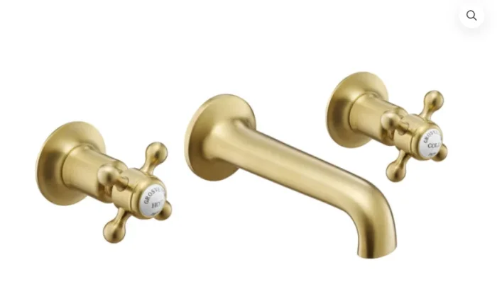Just Taps Grosvenor Cross 3 Hole Wall Mounted Basin Brushed Brass product image - Image 1