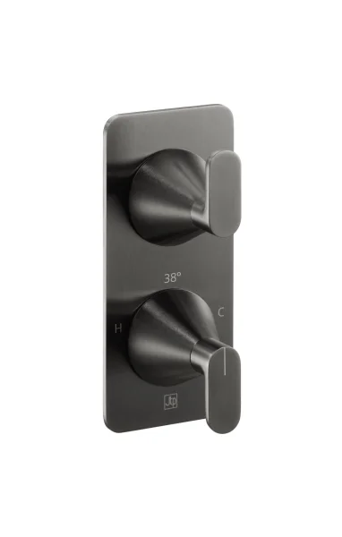 Just Taps Kono Thermostatic Concealed 2 Outlet Shower Valve (both Handles Included) Brushed Black