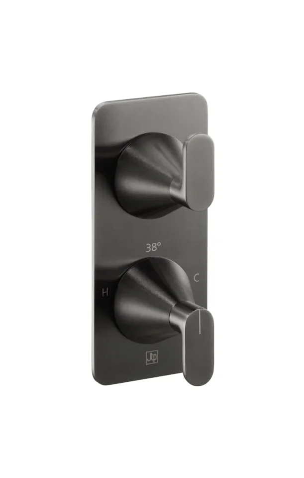 Just Taps Kono Thermostatic Concealed 2 Outlet Shower Valve (both Handles Included) Brushed Black product image - Image 1