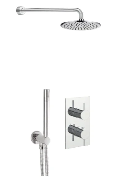 Round Thermostat with Overhead Shower and Fixed Shower Handle