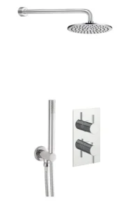 Round Thermostat with Overhead Shower and Fixed Shower Handle
