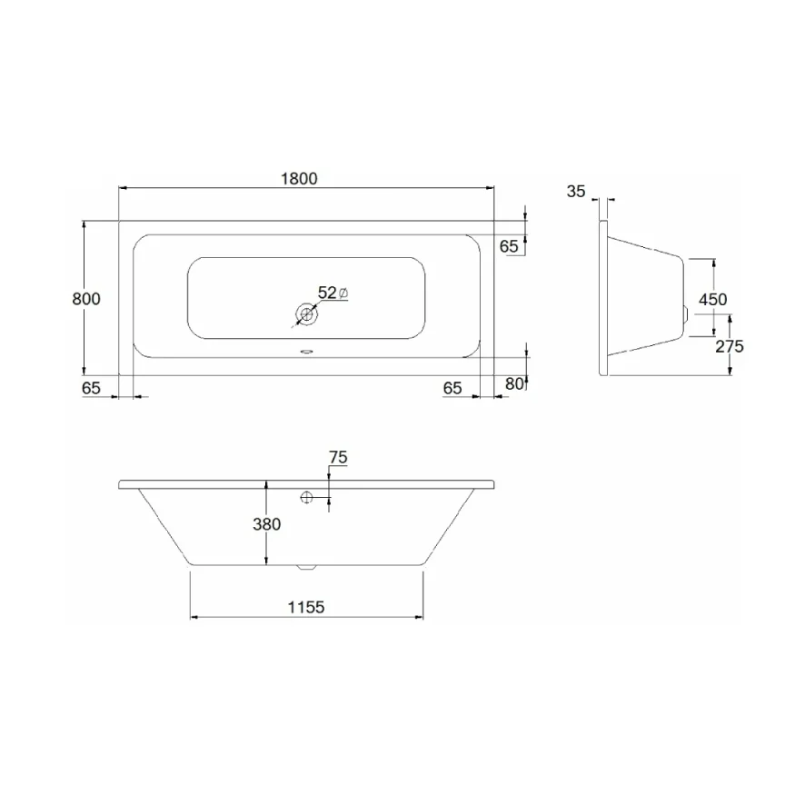 Saneux Stetson 1800x800mm Bath Double Ended & Bath Legs detail view - Image 3