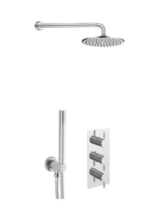 Just Taps Florence 2 Outlet Shower Valve, Round Water Outlet And Holder, Arm 300mm, Overhead Shower 200mm