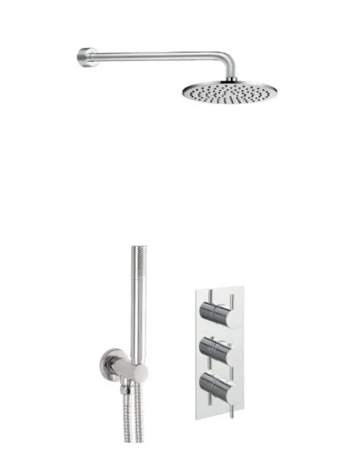 Just Taps Florence 2 Outlet Shower Valve, Round Water Outlet And Holder, Arm 300mm, Overhead Shower 200mm product image - Image 1
