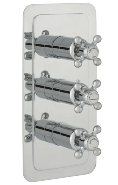 Just Taps Grosvenor Cross Concealed Thermostatic 3 Outlet Valve Vertical Chrome