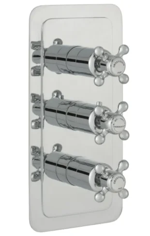 Just Taps Grosvenor Cross Concealed Thermostatic 3 Outlet Valve Vertical Chrome product image - Image 1