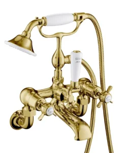 Just Taps Grosvenor Pinch Wall Mounted Bath Shower Mixer With Kit Light Gold
