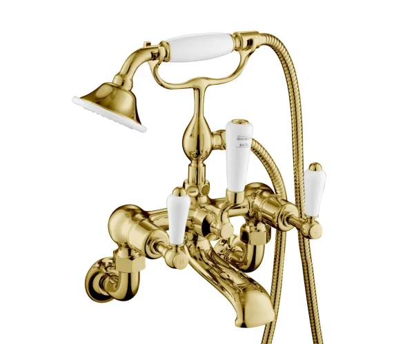 Just Taps Grosvenor Lever Wall Mounted Bath Shower Mixer With Kit Light Gold
