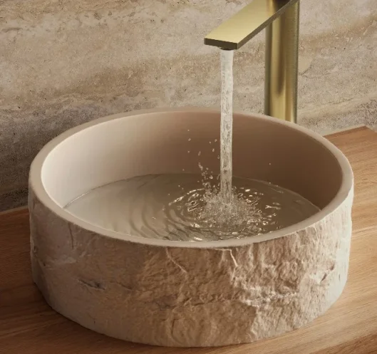 HIB Round Petro Stone Effect Concrete Vessel Basin - Alabaster White product image - Image 1