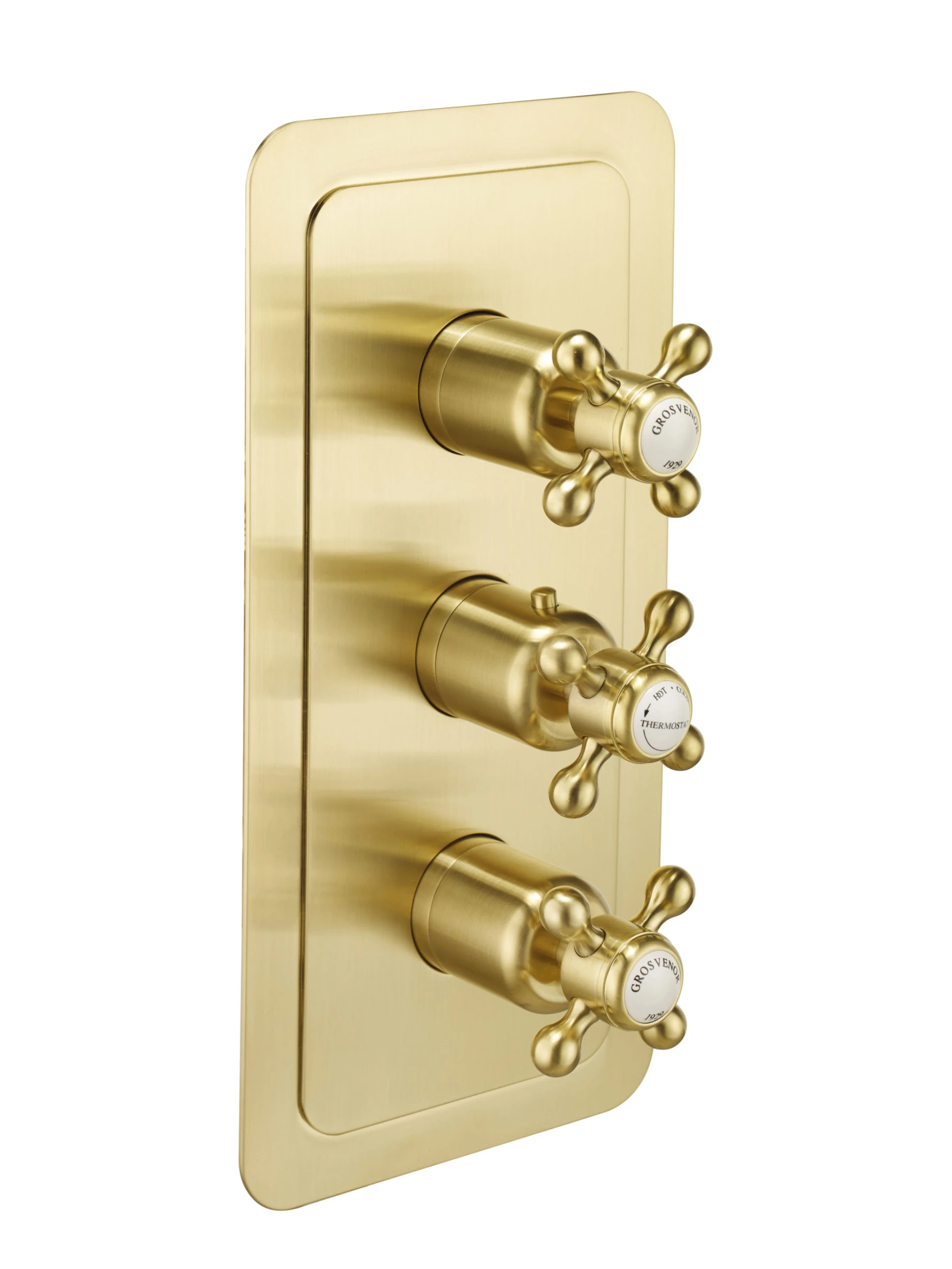 Just Taps Grosvenor Cross-concealed Thrmostatic 3 Outlet Valve Vertical Brushed Brass