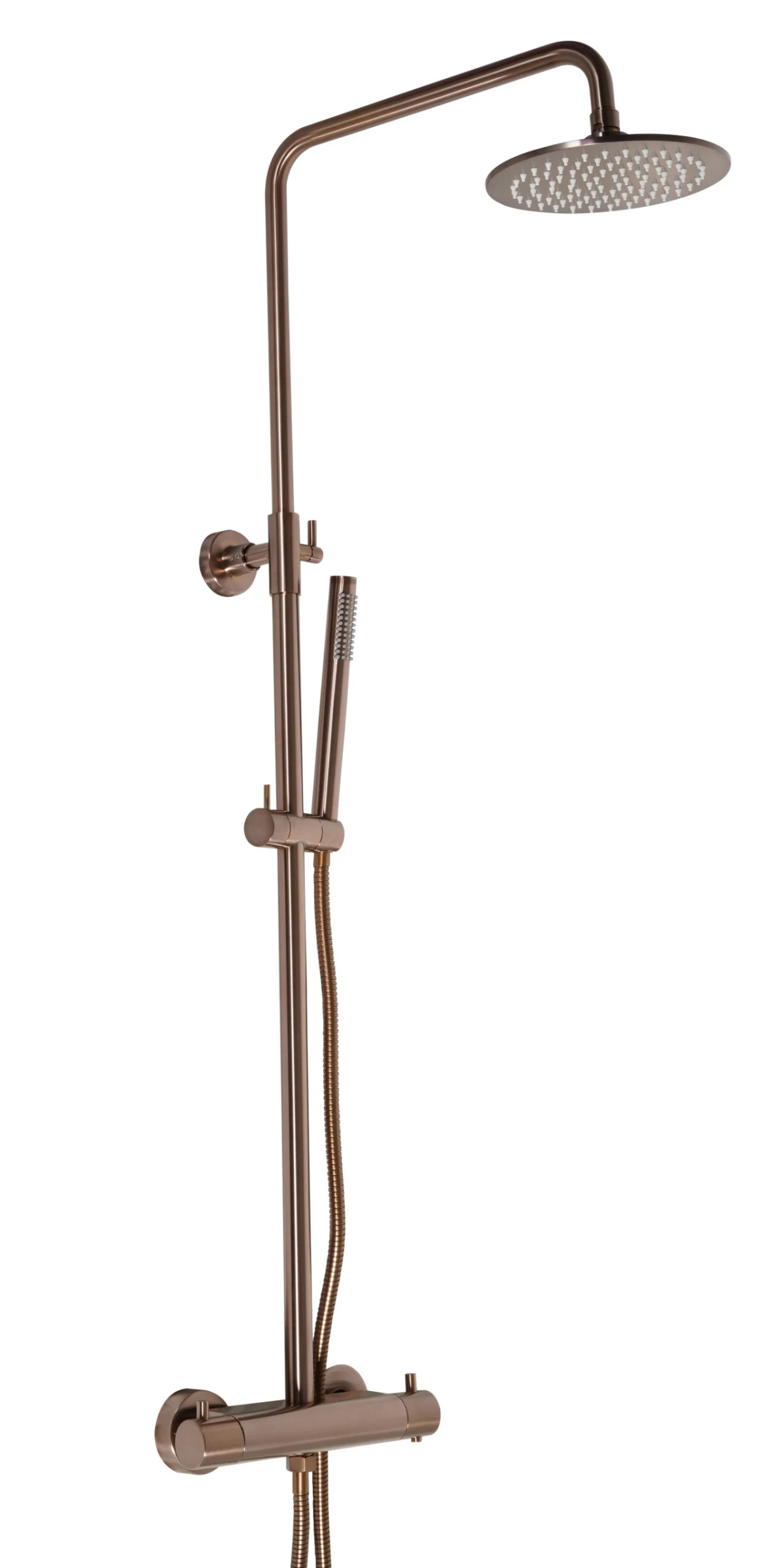 JTP VOS Thermostatic Bar Valve with 2 Outlets, Adjustable Riser and Multifunction Shower Handle Brushed Bronze
