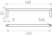 BERLIN 168mm handle - Brushed Nickel - 160mm Centres technical drawing - Image 2