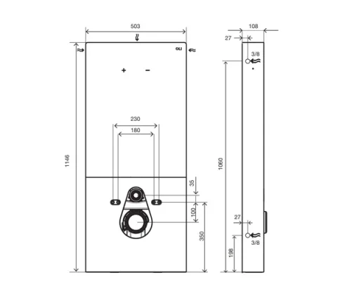 Oli Qr-Inox Button Wall Hang White  technical drawing - Image 2