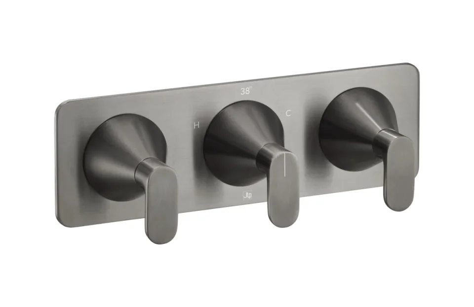 Just Taps Kono Thermostatic Concealed 2 Outlet Shower Valve (both Handles Included) Brushed Black product image - Image 1