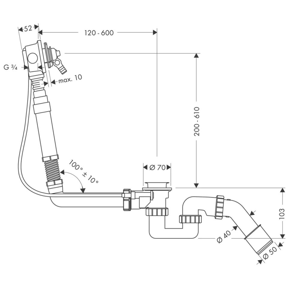 Hansgrohe Xx Exafill Bath Filler Basic Set 780mm detail view - Image 3