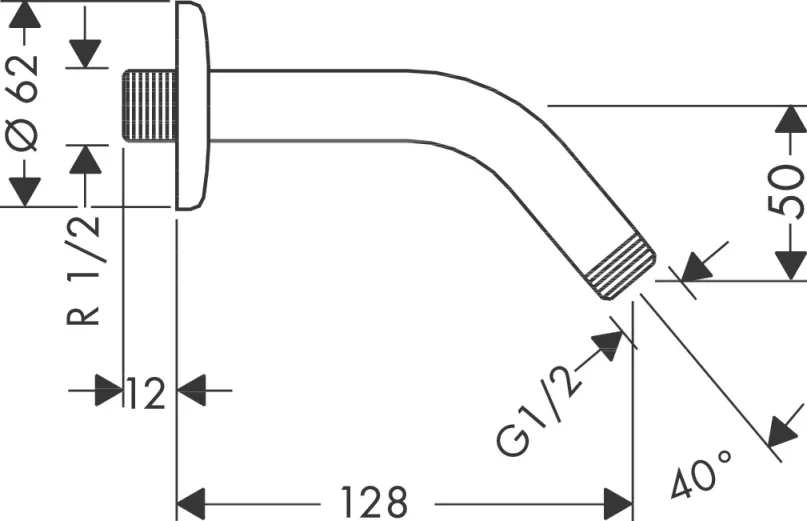 Hansgrohe Standard Shower Arm Dn15 128mm Chrome Chrome detail view - Image 3