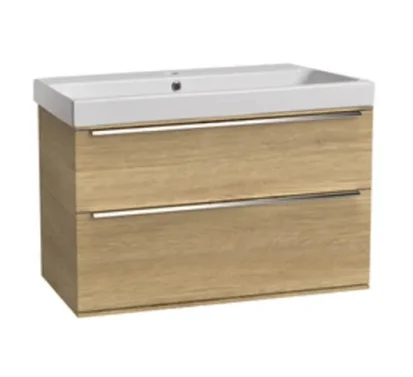 Roper Rhodes 800mm Scheme Wall Mounted Double Drawer Unit - Sand Oak product image - Image 1