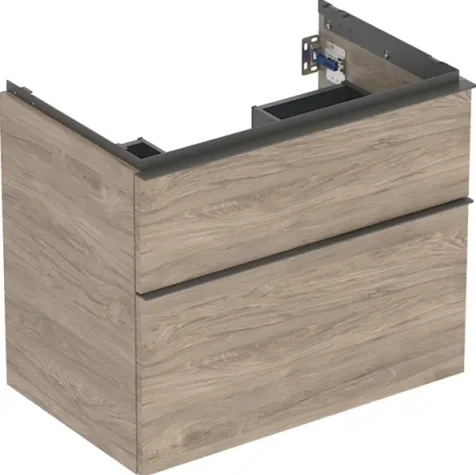 Geberit iCon Washbasin Cabinet 2 Drawer 600mm Hickory Wood-Texture Body/Lava Matt Handle product image - Image 1
