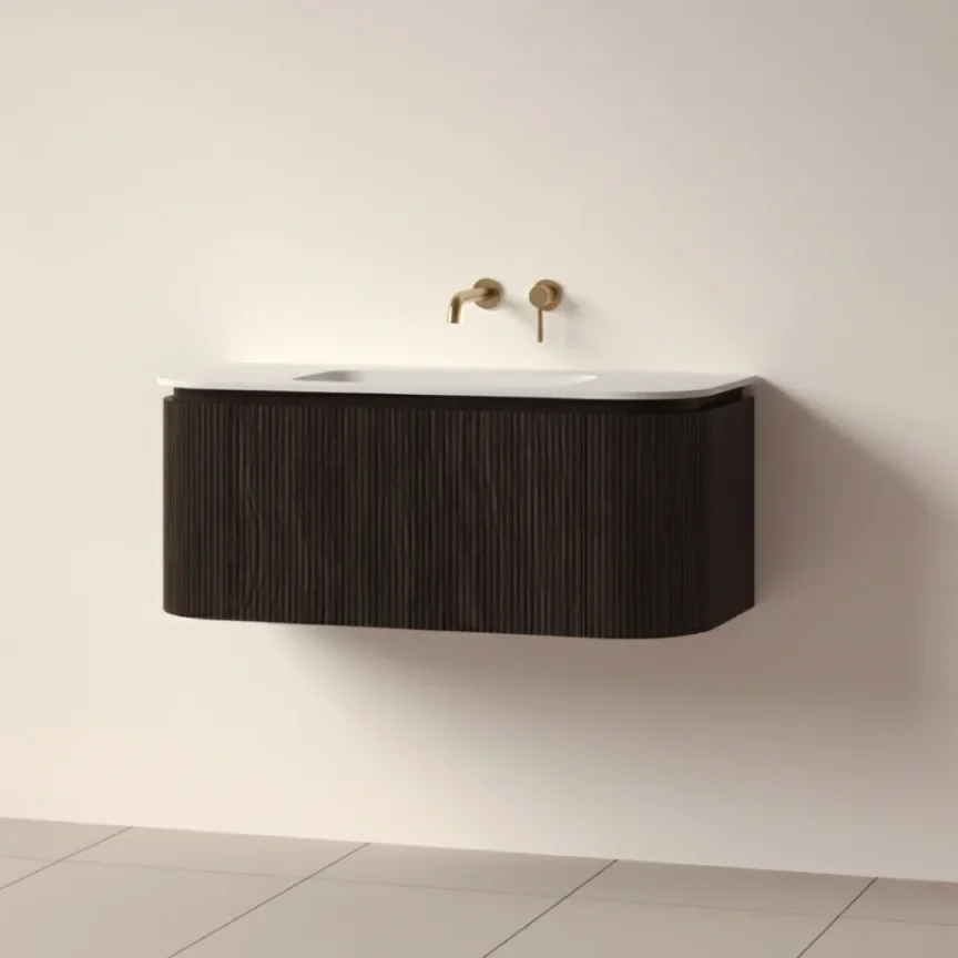 Faeber Lunar 3 Drawer Curved Fluted 1000mm Vanity Unit Black Walnut With Matt White Basin 0th product image - Image 1