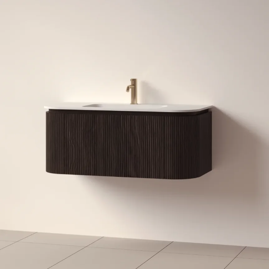 Faeber Lunar 3 Drawer Curved Fluted 1000mm Vanity Unit Black Walnut With Matt White Basin 1th (drilled On-site) product image - Image 1