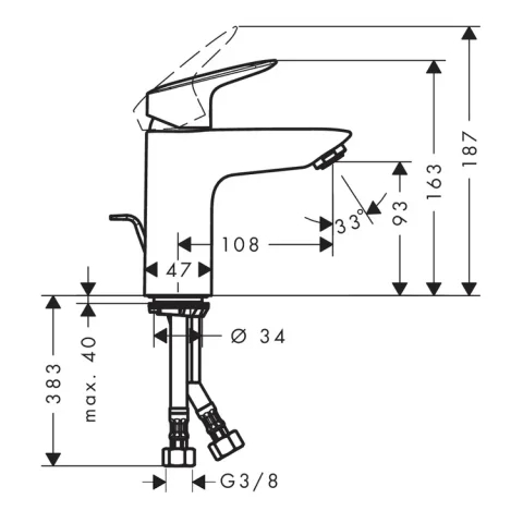 Hansgrohe Logis Basin Mixer 100 Chrome Chrome technical drawing - Image 3