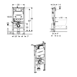 Geberit 98cmH Alpha Frame & Cistern for Wall-Hung WC technical drawing - Image 2