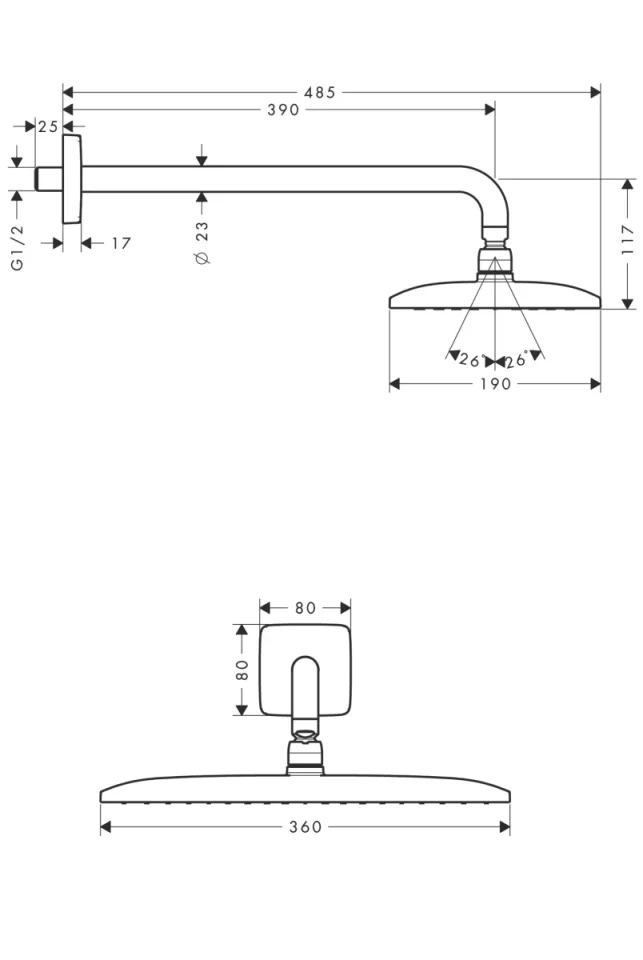 Hansgrohe Raindance Ohs E 360 Air 1jet Arm 390 Chrome detail view - Image 3