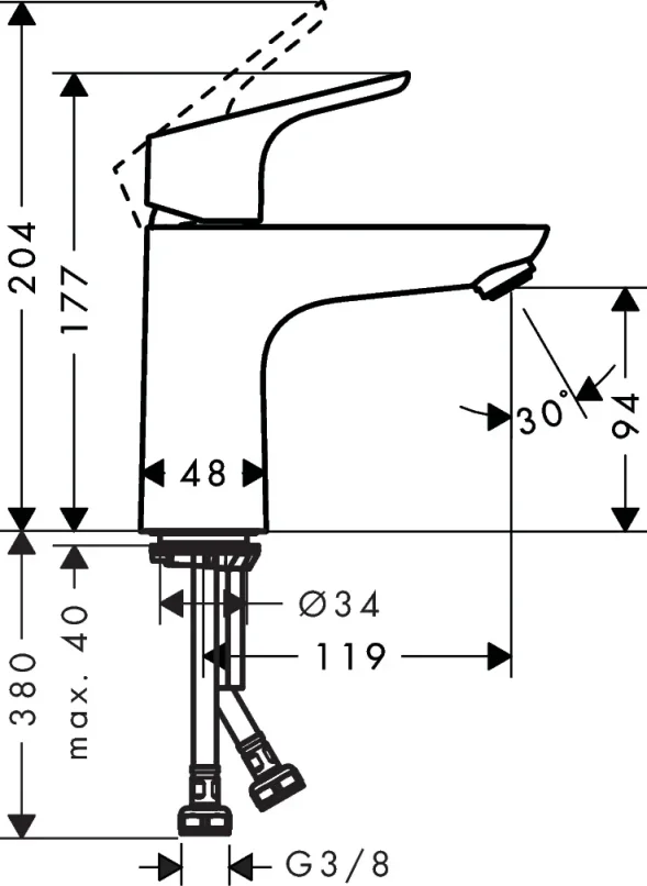 Hansgrohe Focus Basin Mixer 100 Lowflow W/o Rod Chrome detail view - Image 3