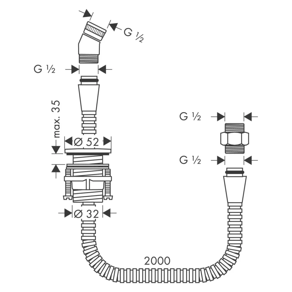 Hansgrohe Shower Support Rim Mounted With Hose Chrome detail view - Image 3