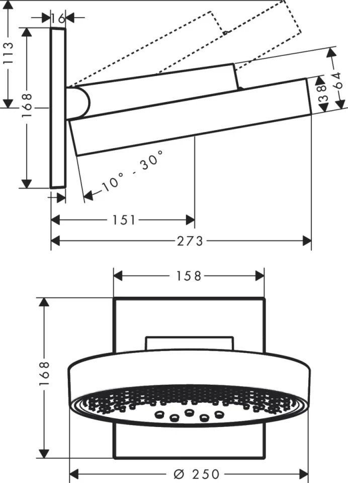 Hansgrohe Rainfinity 250 3jet Ohs Wall Chromefg Chrome detail view - Image 2
