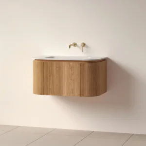 Faeber Lunar 3 Drawer Curved Fluted 800mm Vanity Unit Oak With Matt White Basin 0th