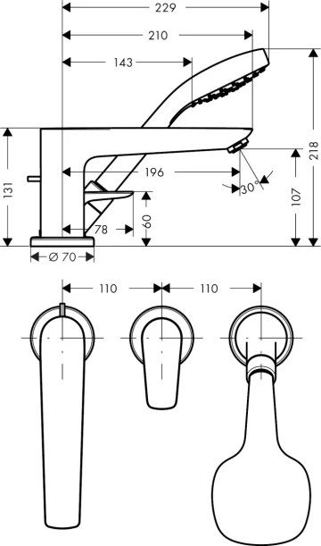 Hansgrohe Talis E 3-h.bath Mixer Fs Rim Chrome Chrome detail view - Image 2